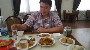 Eating Laghman and Plov with Azamat who worked at Callon School